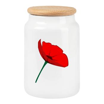 Fleur de pavot rouge minimaliste – Te botanique élégant - Boîte à biscuits avec couvercle en bois - blanc - Devant