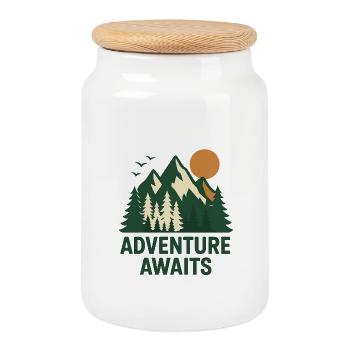Adventure Forest Mountain Landscape - Cookie Jar with Wooden Lid - white - Front