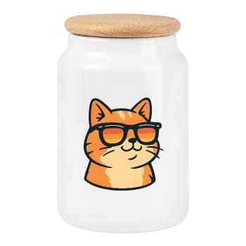 Cat in retro sunglasses - Cookie Jar with Wooden Lid - white - Front