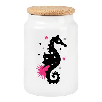 Sea horse - Cookie Jar with Wooden Lid - white - Front