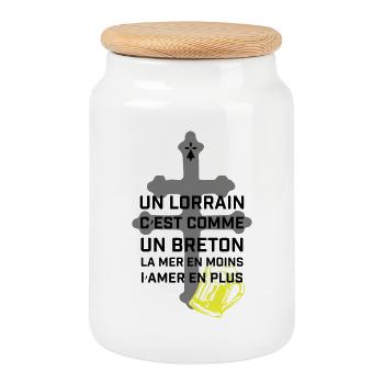 Croix lorraine et chope jaune - Boîte à biscuits avec couvercle en bois - blanc - Devant