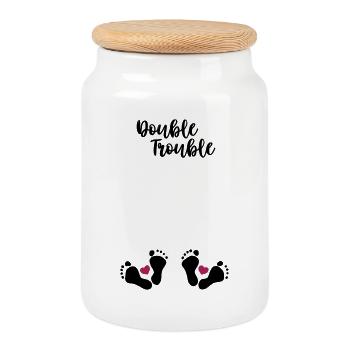 Double Trouble - Pregnant with twins - Cookie Jar with Wooden Lid - white - Front