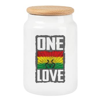 Conception du drapeau Reggae One Love - Boîte à biscuits avec couvercle en bois - blanc - Devant