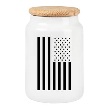 Stars and Stripes American Flag - Cookie Jar with Wooden Lid - white - Front