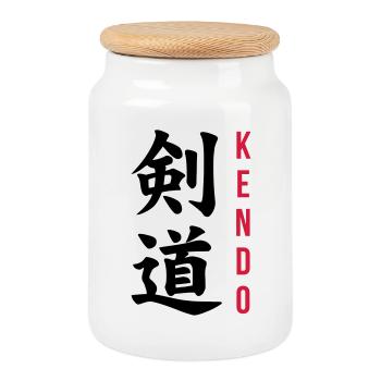 Kendo / Kendoka / Martial Arts / Samurai - Cookie Jar with Wooden Lid - white - Front