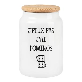 Domino / Dominoes / Jeu / Joueur / Game - Boîte à biscuits avec couvercle en bois - blanc - Devant