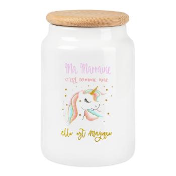 my godmother is like a unicorn - Cookie Jar with Wooden Lid - white - Front