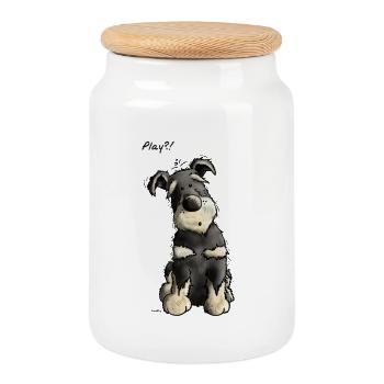 Schnauzer Play -Chien - Chiens - Cadeau - Boîte à biscuits avec couvercle en bois - blanc - Devant