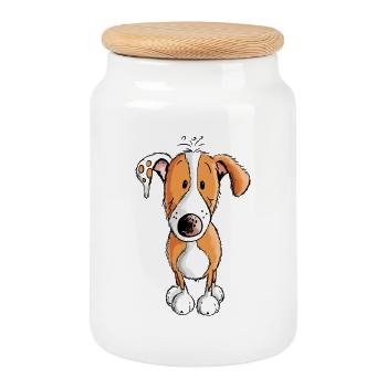 Kleiner Podenco - Hund - Welpe - Comic - Fun - Keksdose mit Holzdeckel - Weiß - Vorne