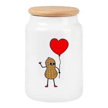 Ballon Peanut Nut Heart Love In Love - Boîte à biscuits avec couvercle en bois - blanc - Devant