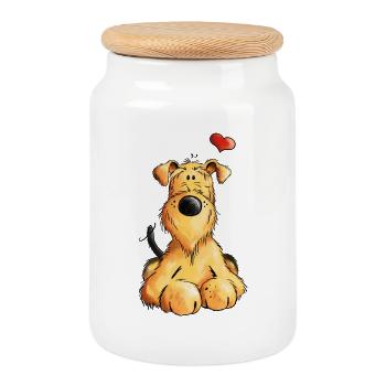 Drôle Airedale Terrier - Chien - Cadeau - Boîte à biscuits avec couvercle en bois - blanc - Devant