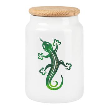 Grüne Echse, Eidechse, Salamander, Gecko. - Keksdose mit Holzdeckel - Weiß - Vorne
