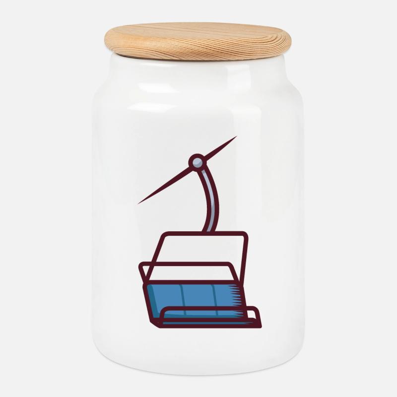Abstrakte Illustration einer Seilbahn - Keksdose mit Holzdeckel - Weiß