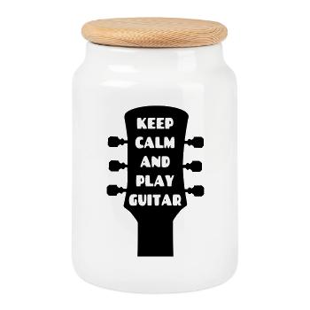 Restez calme! Et jouer de la guitare musicien # - Boîte à biscuits avec couvercle en bois - blanc - Devant