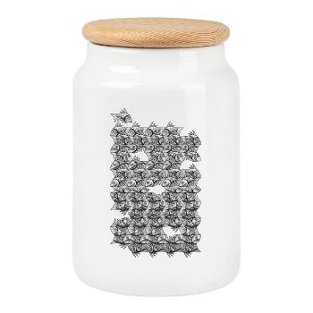 Poisson monochrome répété - Boîte à biscuits avec couvercle en bois - blanc - Devant