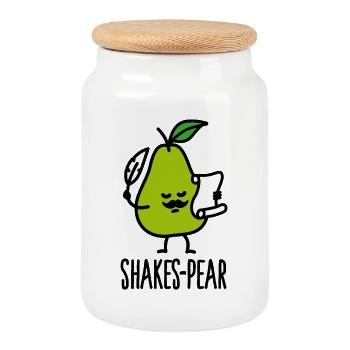 Shakes-Pear, Shakespeare drôle de dessin animé de jeu de mots de poire - Boîte à biscuits avec couvercle en bois - blanc - Devant
