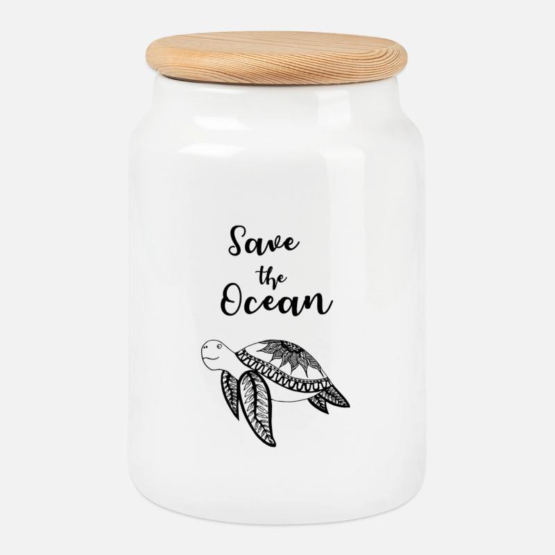 Save the Ocean Slogan mit Schildkröte - Keksdose mit Holzdeckel - Weiß