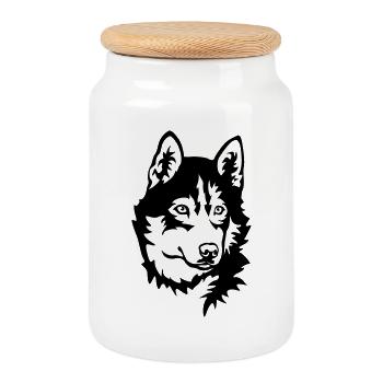 Husky Head - Cookie Jar with Wooden Lid - white - Front
