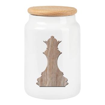 Pièces d’échecs - Jouer aux échecs - Jeu d’échecs à damiers - Boîte à biscuits avec couvercle en bois - blanc - Devant