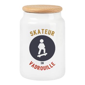 Skateboarder in Mop - Cookie Jar with Wooden Lid - white - Front