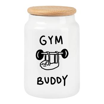 Gym Buddy Faultier - Keksdose mit Holzdeckel - Weiß - Vorne