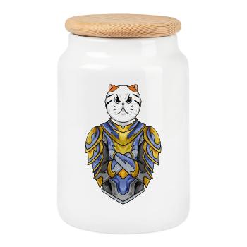 Knight Cat Cat Breed Exotic Shorthair Cat - Cookie Jar with Wooden Lid - white - Front