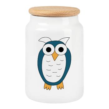 Owl Blue Owl - Cookie Jar with Wooden Lid - white - Front