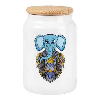 Knight elephant cool - Cookie Jar with Wooden Lid - white - Front