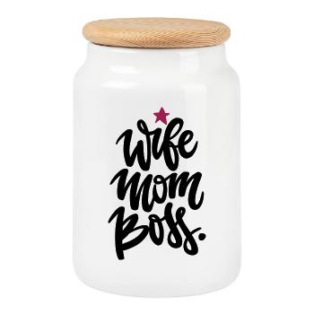 Mama Power - Wife mom Bos - Cookie Jar with Wooden Lid - white - Front