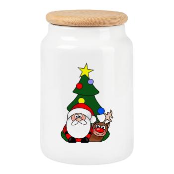 Weihnachtsfeier Weihnachts-Rentierbaum - Keksdose mit Holzdeckel - Weiß - Vorne