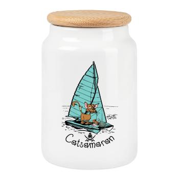 Catamaran Cat Boat - Boîte à biscuits avec couvercle en bois - blanc - Devant