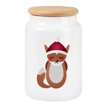 niedlicher Fuchs mit Santa Claus Weihnachtsmütze - Keksdose mit Holzdeckel - Weiß - Vorne