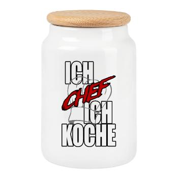 I Chef I cook chef chef's hat - Cookie Jar with Wooden Lid - white - Front