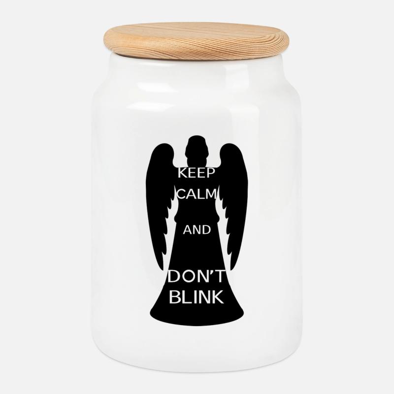 Keep calm and don't blink [ange noir] - Boîte à biscuits avec couvercle en bois - blanc