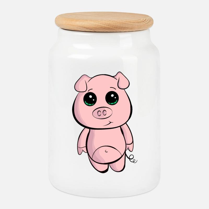Kleines Babyschwein - Keksdose mit Holzdeckel - Weiß