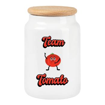 Team Tomatoes - Boîte à biscuits avec couvercle en bois - blanc - Devant
