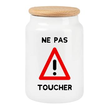 PANNEAU. NE PAS TOUCHER. DANGER. HUMOUR. DRÔLE - Boîte à biscuits avec couvercle en bois - blanc - Devant