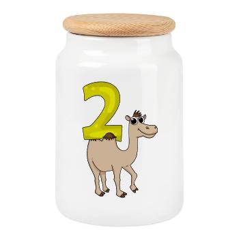 2 birthday 2 years old with animal motif - two - Cookie Jar with Wooden Lid - white - Front
