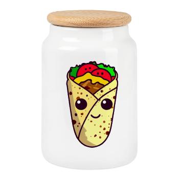 Kawaii Wrap, Döner, Taco - Süßes Streetfood Design - Keksdose mit Holzdeckel - Weiß - Vorne