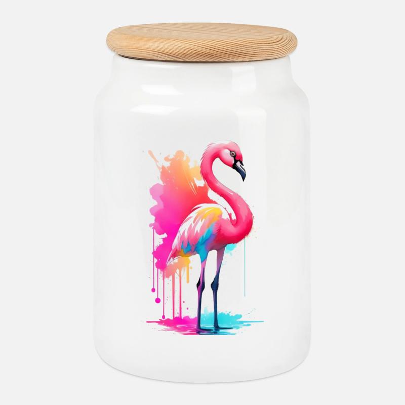 Flamingo - Keksdose mit Holzdeckel - Weiß