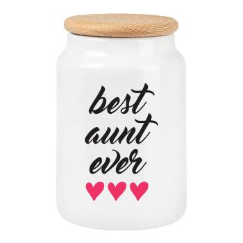 Best Aunt Ever - Cookie Jar with Wooden Lid - white - Front