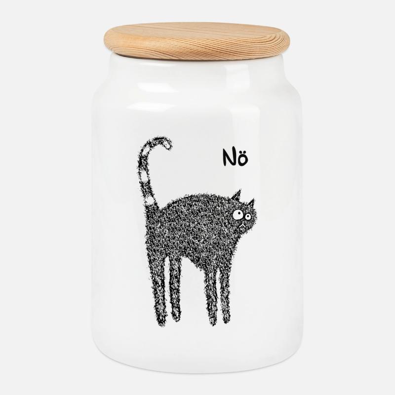Katze schwarz - Keksdose mit Holzdeckel - Weiß