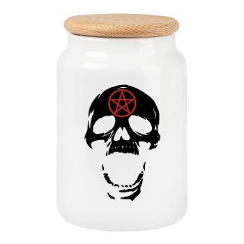 Crâne noir et pentagramme rouge - Boîte à biscuits avec couvercle en bois - blanc - Devant