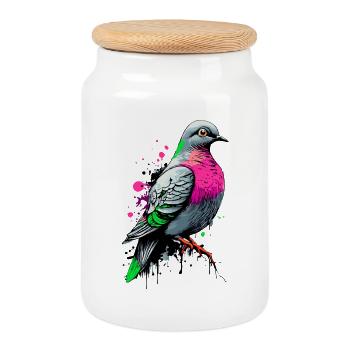 City Pigeon Colorful - Doves - I Love Pigeons - Cookie Jar with Wooden Lid - white - Front