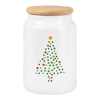 Christmas Tree - Dotted - Cookie Jar with Wooden Lid - white - Front