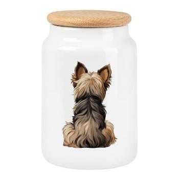 Yorkshire Terrier - Boîte à biscuits avec couvercle en bois - blanc - Devant