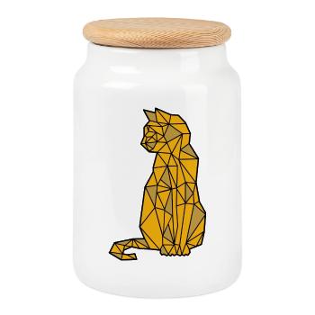 Chat Chat Chemise Chat Chat Propriétaire - Boîte à biscuits avec couvercle en bois - blanc - Devant