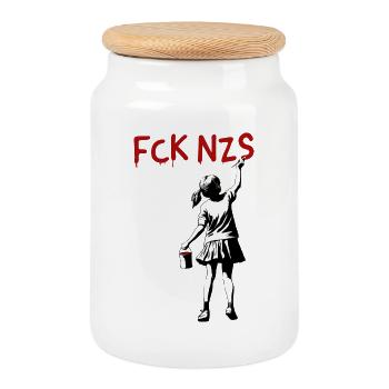 FCK NZS Girls Against Racism Street Art Style - Cookie Jar with Wooden Lid - white - Front