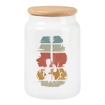 Gitarre retro vintage illustration Westerngitarre - Keksdose mit Holzdeckel - Weiß - Vorne