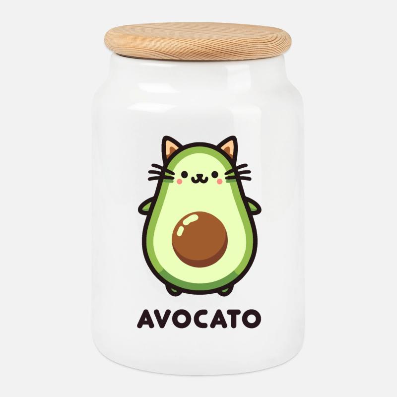 Mignon Avocato Chat Ami Jeu De Jeu Conception - Boîte à biscuits avec couvercle en bois - blanc